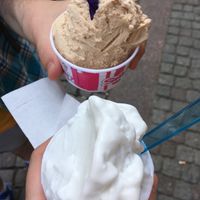 Vegan coconut ice cream; non-vegan salted caramel ice cream at StikkiNikki - Mariatorget in Stockholm