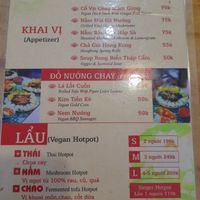 Menu at Chay Nha Toi in Ho Chi Minh City