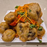 Salt+Pepper mushroom $17.00 for the small serve: lovely juicy button mushrooms deepfried but no s+p taste at Loving Hut in Cabramatta