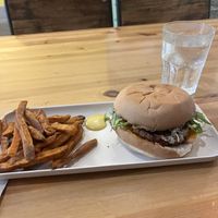 Burger and fries   at Hank Cuisine Végétale in Lyon