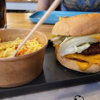 Tasty burger with coleslaw at Hank Cuisine Végétale in Lyon