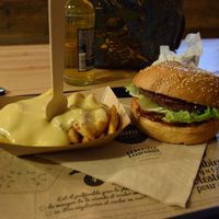 Yummy burger and fries with cheese :) at Hank Cuisine Végétale in Lyon