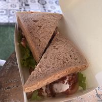 BBQ tempeh sandwich   at Vegan Soul Kitchen in Penida Island