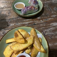 Fresh spring rolls & sweet potato fries   at Vegan Soul Kitchen in Penida Island