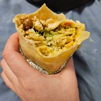 Rice, tofu, pinto beans, guacamole, cilantro, Pico, tomatillo salsa, and broccoli at Boloco in Hanover