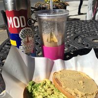 B-Rad bagel with iced chai  at Terra Cafe in Easton