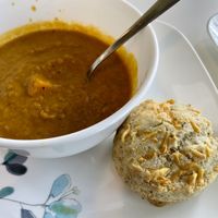 Soup and cheesy biscuit   at Carina's Bakery in Beaverton