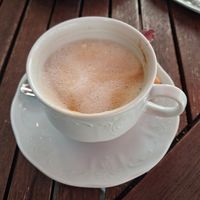 Oat milk cappuccino (4,50 Euro) at k.u.k. Hofbäckerei Café in Linz