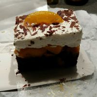 Vegan cream-chocolate cake with fruit at Konditorei Jindrak in Linz