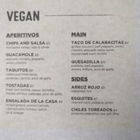Vegan menu (as of March 2018) at El Papi in Mobile