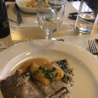 some kind of tart with spinach and onions for the main course  at Bon Lloc in Mallorca