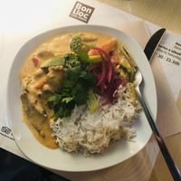 The delicious Thai curry, so good! at Bon Lloc in Mallorca