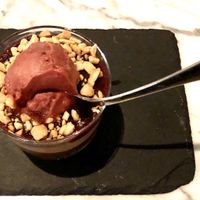 Amazing chocolate peanut butter desert with raspberry sorbet  at Fancy Radish in Washington