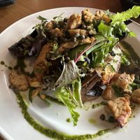The mushroom toast- with tempeh and cashew cream. I couldn’t finish the serving   at Room For A Pony in North Hobart