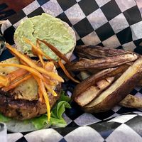 Burger and potatoes at Mi Vegano Favorito in San Jose Del Cabo