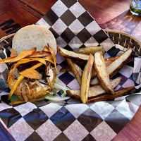 Burger & potatoes at Mi Vegano Favorito in San Jose Del Cabo