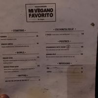 Current menu 12/30/2019 at Mi Vegano Favorito in San Jose Del Cabo