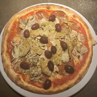 mushroom olives artichokes and fake salamii  at Café Piccolina in Aarhus