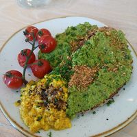 Pea & mint smash on toast + scrambled tofu at South Street Kitchen in Sheffield