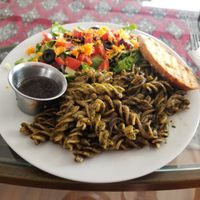 pesto pasta at Martha's Cafe Belize in Belize City