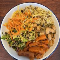 Butter bean tagine, mejudra, roast carrot, salads  at Big Fig in Wanaka