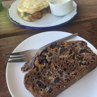  Vegan chocolate banana bread and a vegan potato, spinach and onion gosleme  at Big Fig in Wanaka