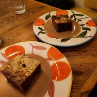 Brownie with caramel sauce at Karibu Cafe in Utrecht