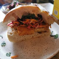 Crispy fried cauliflower sandwich at Karibu Cafe in Utrecht