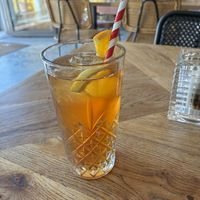 Homemade sugarless ice-tea: not my thing, since it’s not sweet at all.  at Karibu Cafe in Utrecht