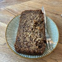 Banana bread: very plain. It’s not bad, but I’ve had better. This version only contains flour and banana, so no nuts or chocolate. at Karibu Cafe in Utrecht