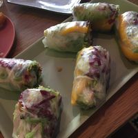 Vegan mango avocado springrolls (2 portions on the right) tofu springroll on the left  at Anan Saigon Streetfood in Utrecht