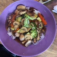 96. rice noodles vegan meat tofu mushrooms soy sauce   at Anan Saigon Streetfood in Utrecht
