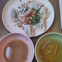 Dumplings with a peanut sauce and a vegan fish sauce at Anan Saigon Streetfood in Utrecht