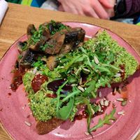 Smashed peas on toast with additional mushrooms at The Pig and Pastry in York