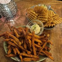 Sweet potato fries and waffle fries  at Ping Pong Parck in Amsterdam