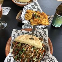 Shared pita & waffle fries  at Ping Pong Parck in Amsterdam