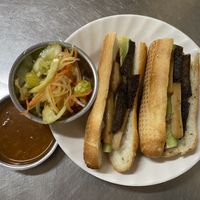 Baguette with mock meat and pickles  at Ahaa Boer Vegetarian Food in Battambang