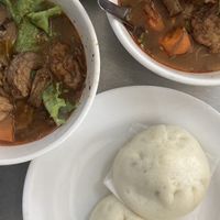 Sweet beef soup and soya milk  at Ahaa Boer Vegetarian Food in Battambang