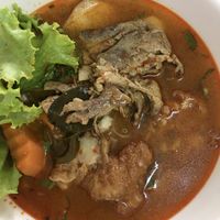 Vegan sweet beef soup with Chinese noodles (rice vermicelli)  at Ahaa Boer Vegetarian Food in Battambang