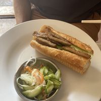 Baguette with meat and pickles   at Ahaa Boer Vegetarian Food in Battambang