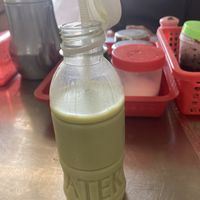 Pandan soya milk   at Ahaa Boer Vegetarian Food in Battambang