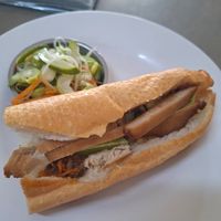 Bread with mock meat at Ahaa Boer Vegetarian Food in Battambang