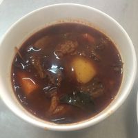 Sweet (mock) beef soup w/ potato and carrot at Ahaa Boer Vegetarian Food in Battambang