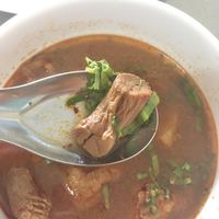 Seet veggie beef mushroom soup with bread at Ahaa Boer Vegetarian Food in Battambang