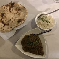 Baingan Bharta, rice and roti. at Shahi Palace in Sioux Falls