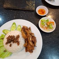 Crispy gluten on rice at Monorom Garden in Battambang