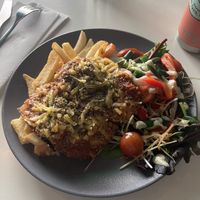 Vegan option for eggplant parmi, specials board  at The Precinct in Darwin
