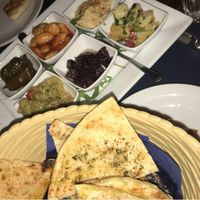 Pitta bread and Dips - Starter of the vegan menu at Kalamaras in West London