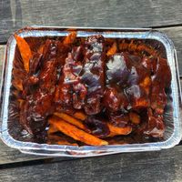 Seitan ribs & sweet potato fries at VeganBurgz in Fortitude Valley