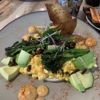 Chilli scrambled tofu on toasted bagel. Added avo. Just delicious.  at Suburban West End in South Brisbane